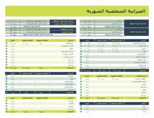 نموذج عمل جدول بيانات الموازنة الشخصية الشهرية