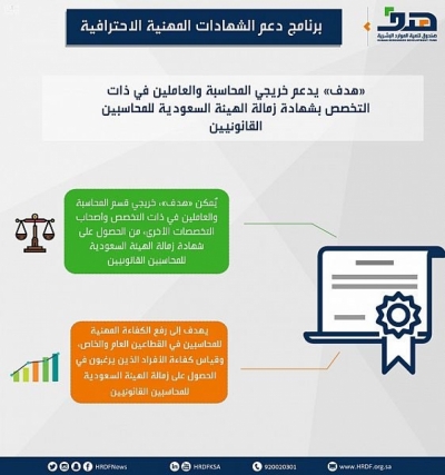 "هدف" يمكّن ذوي التخصص بشهادة زمالة "الهيئة السعودية للمحاسبين"