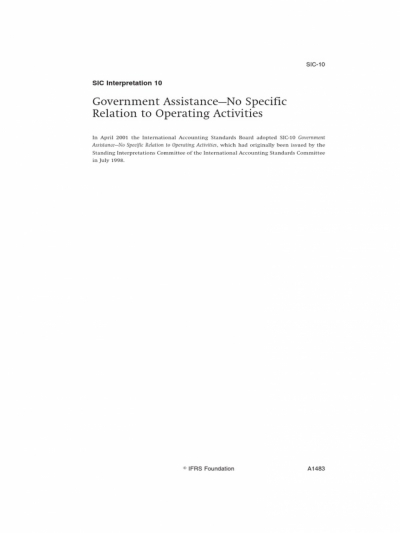 تفسير لجنة التفسيرات الدولية السابقة SIC 10" المساعدة الحكومية- عدم وجود علاقة محددة بالأنشطة التشغيلية"