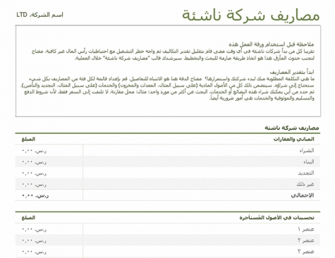نموذج عمل مصاريف بدء التشغيل