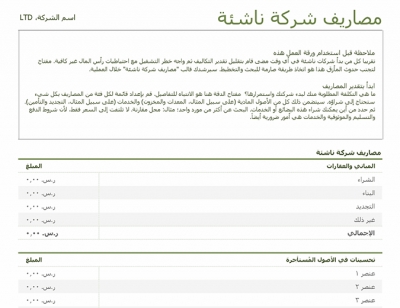 نموذج عمل مصاريف بدء التشغيل